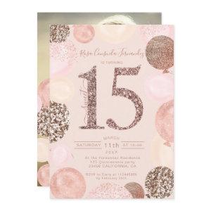 Rose gold glitter balloons blush Quinceanera photo