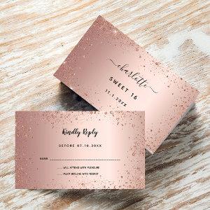 Rose gold glitter birthday party RSVP Enclosure Card