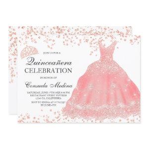 Rose gold glitter blush tiara dress Quinceañera