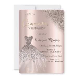 Rose Gold Glitter Bokeh Dress Quinceañera