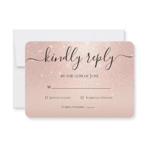Rose Gold Glitter Chic Pink Floral Quinceanera RSVP Card