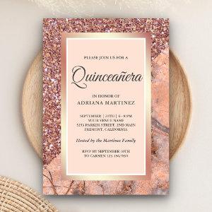 Rose Gold Glitter Coral Pink Marble Quinceanera