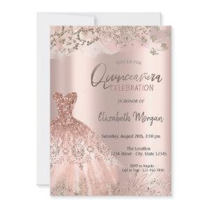 Rose Gold Glitter Diamonds Chic Dress Quinceañera