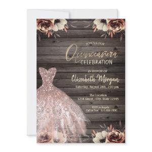 Rose Gold Glitter Dress Flowers Wood Quinceañera