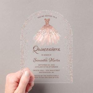 Rose Gold Glitter Dress Quinceañera Party Acrylic