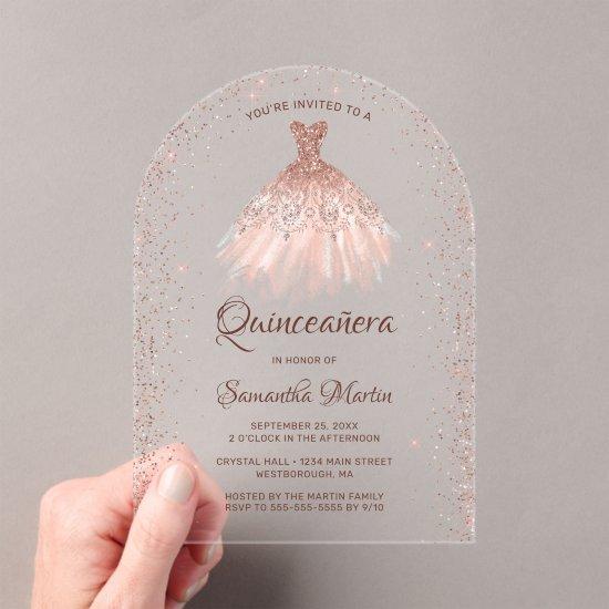 Rose Gold Glitter Dress Quinceañera Party Acrylic