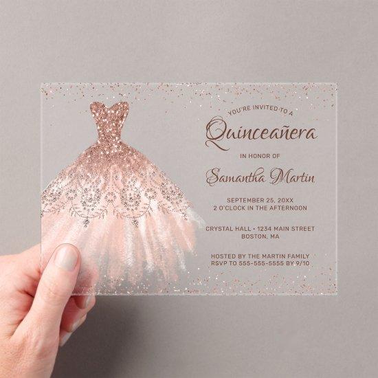 Rose Gold Glitter Dress Script Quinceañera Party Acrylic