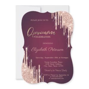 Rose Gold Glitter Drips Burgundy Quinceanera