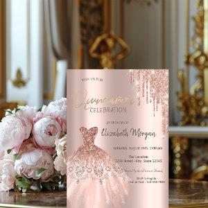 Rose Gold Glitter Drips Dress Quinceañera Invitati