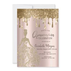 Rose Gold Glitter Drips Dress Quinceanera