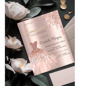 Rose Gold Glitter Drips Dress Quinceañera
