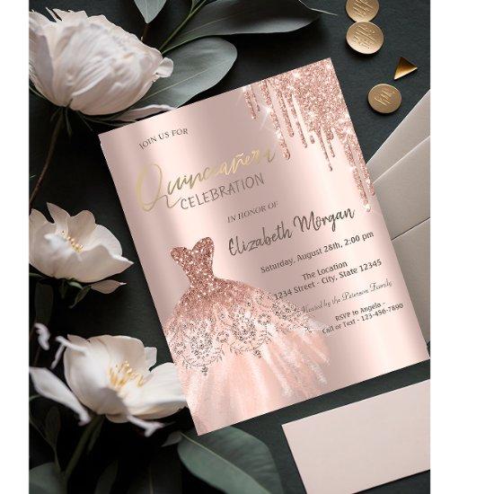Rose Gold Glitter Drips Dress Quinceañera