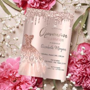 Rose Gold Glitter Drips Elegant Dress Quinceañera