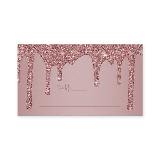 Rose Gold Glitter Drips Quinceanera Place Card