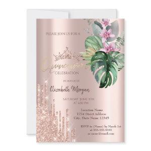 Rose Gold Glitter Drop Tropical Flowers