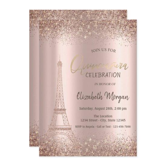 Rose Gold Glitter Eiffel Confetti Quinceañera