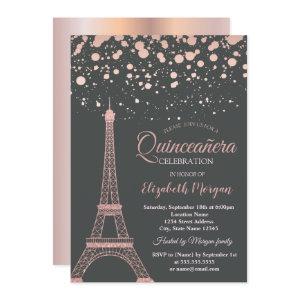 Rose Gold Glitter Eiffel Tower,Dots Quinceañera