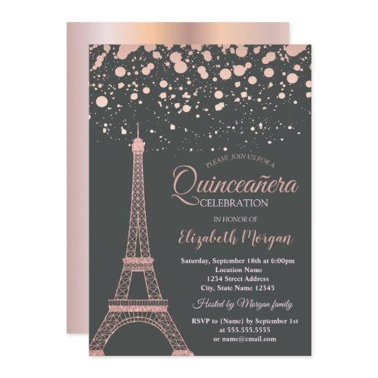 Rose Gold Glitter Eiffel Tower,Dots Quinceañera