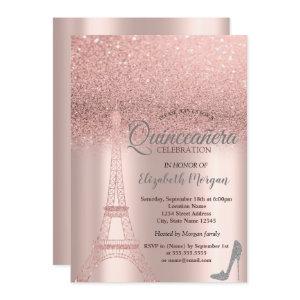 Rose Gold Glitter Eiffel Tower,Heels  Quinceañera