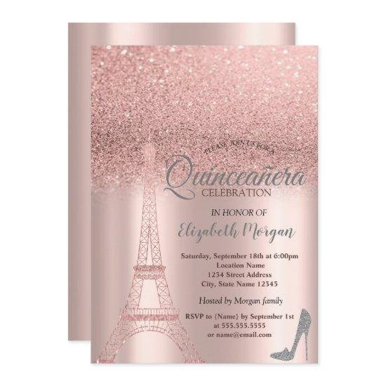 Rose Gold Glitter Eiffel Tower,Heels  Quinceañera