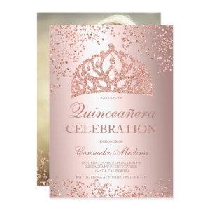 Rose gold glitter foil photo tiara Quinceañera