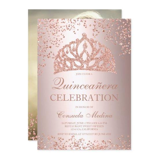 Rose gold glitter foil photo tiara Quinceañera