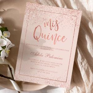 Rose gold glitter frame script blush Quinceañera