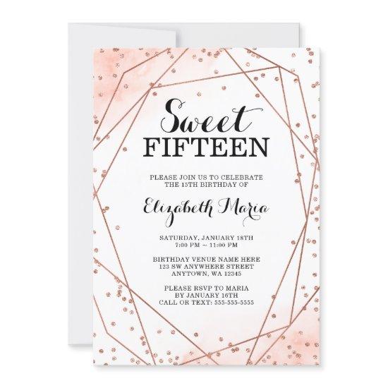 Rose Gold Glitter Geometric Sweet 15 Quinceañera