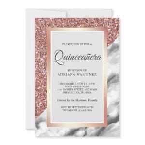 Rose Gold Glitter Grey White Marble Quinceanera