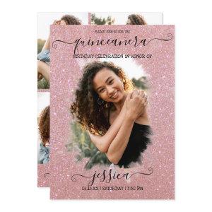 Rose Gold Glitter Halo Photo Collage Quinceañera