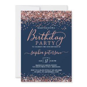 Rose Gold Glitter Navy Blue Any Age Birthday