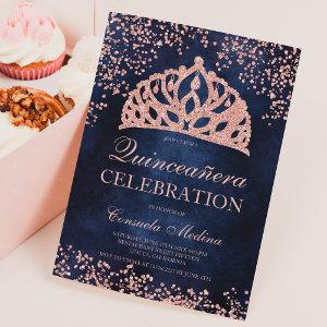 Rose gold glitter navy photo tiara Quinceañera