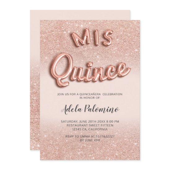 Rose gold glitter ombre balloons blush Quinceañera