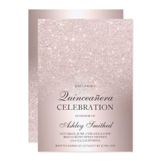 Rose gold glitter ombre metallic foil Quinceañera