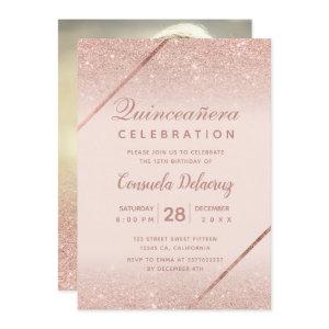 Rose gold glitter photo blush pink Quinceanera