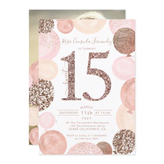 Rose gold glitter pink balloons Quinceanera photo