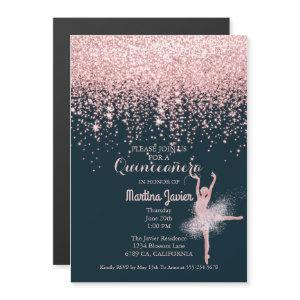 Rose Gold Glitter Pink Quinceañera 15th Birthday Magnetic