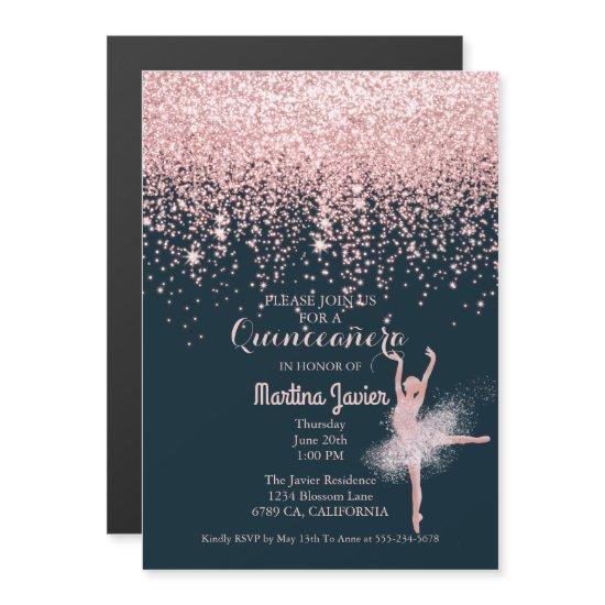 Rose Gold Glitter Pink Quinceañera 15th Birthday Magnetic