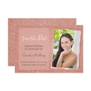 Rose Gold Glitter Quinceanera Save the Date