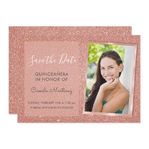 Rose Gold Glitter Quinceanera Save the Date