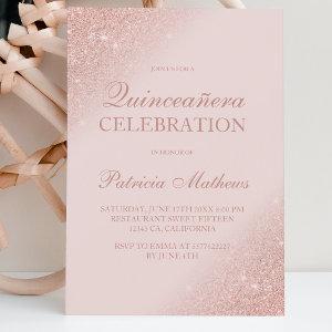 Rose gold glitter script blush pink Quinceanera