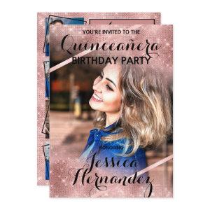 Rose Gold Glitter Sequin Corners Photo Quinceañera