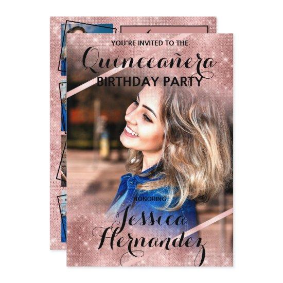 Rose Gold Glitter Sequin Corners Photo Quinceañera