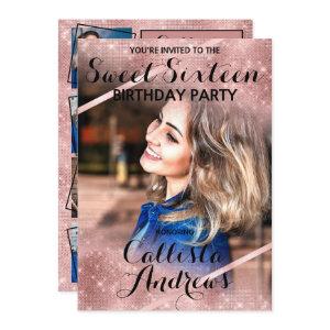 Rose Gold Glitter Sequins Corners Photo Sweet 16