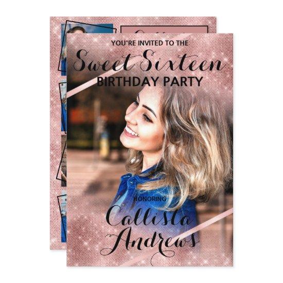 Rose Gold Glitter Sequins Corners Photo Sweet 16