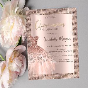 Rose Gold Glitter Sequins Frame Dress Quinceañera