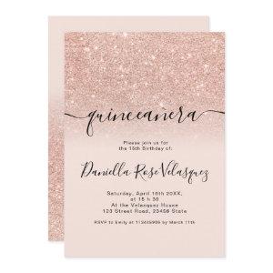 Rose gold glitter sparkles pink ombre quinceanera