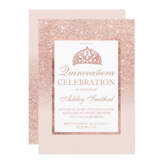 Rose gold glitter tiara elegant chic Quinceañera