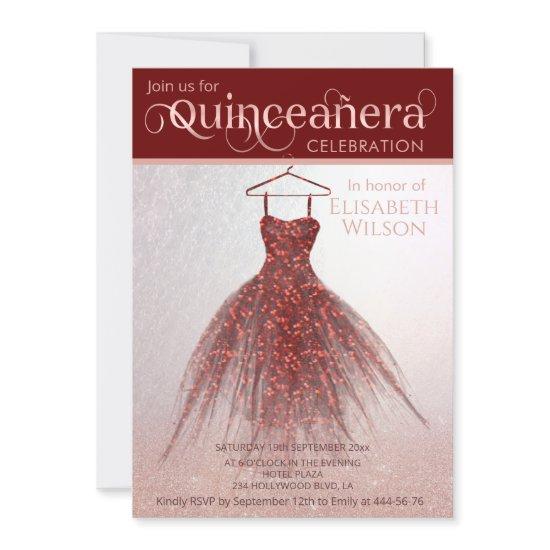 Rose gold glittery burgundy dress Quinceañera