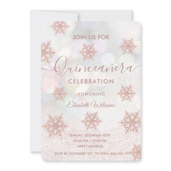 Rose gold glittery snowflake Quinceañera
